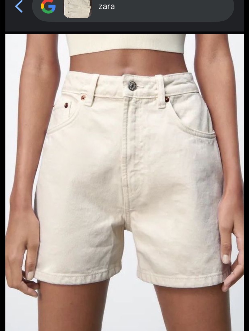 Zara Cream High-Waist Denim Shorts